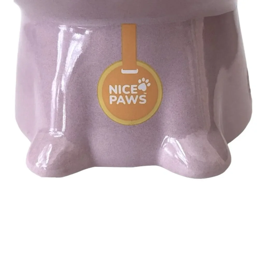 NEW NICE PAWS - Tilted Elevated Ceramic Cat Food/Water Bowl in Light Lavender